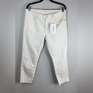 Frame Mid-Rise Straight Leg Le Garcon‎ Denim Jeans Size 29 Cream Frayed Hem